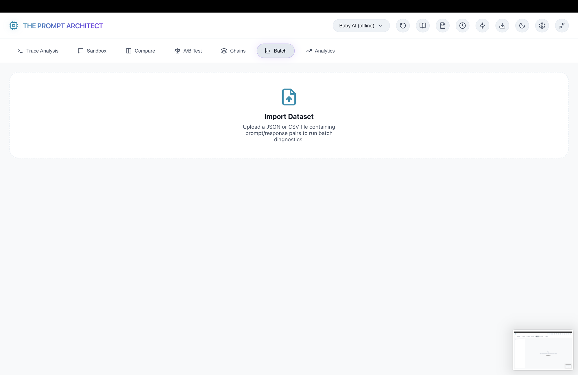 Batch analysis — import JSON or CSV
