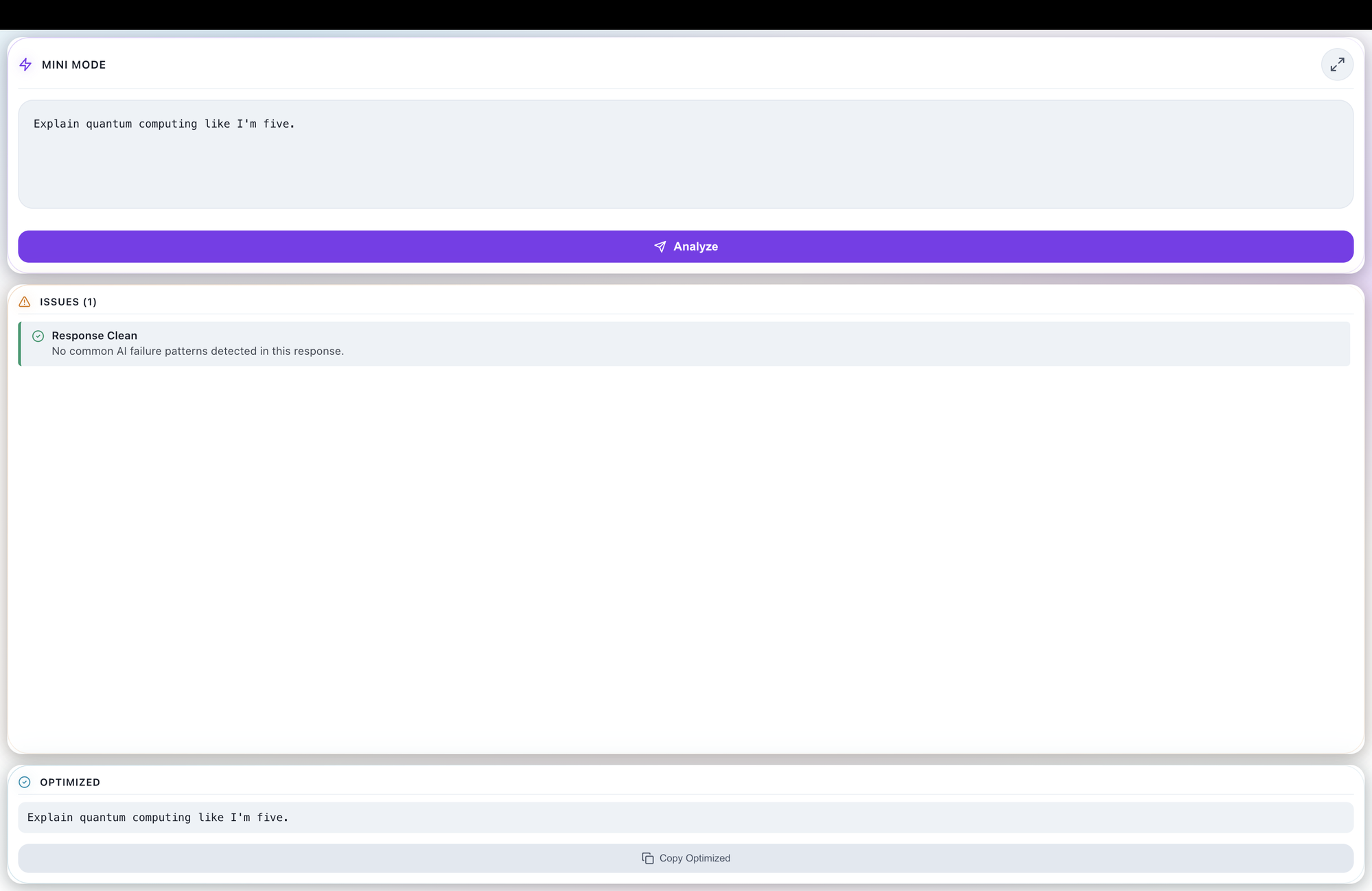 Mini mode — quick prompt analysis